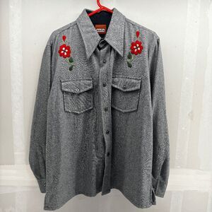 Vintage Great Northern Woolens Floral Flower Wool Shirt Mens XL Shoulders & Back